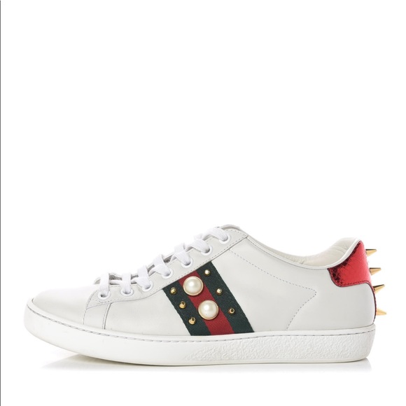 WEB PEARL GUCCI ACE STUDDED SNEAKERS - Picture 2 of 4